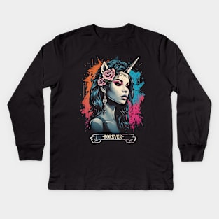 Unicorn women colour Fanatsy Kids Long Sleeve T-Shirt